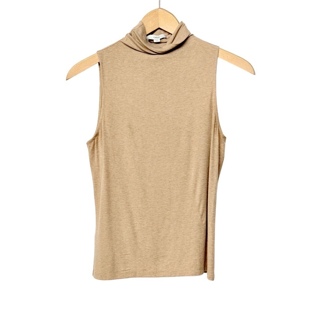 Vince Sleeveless Modal Turtleneck Top Women Small Tan Stretch Minimalist Basic - Picture 10 of 10